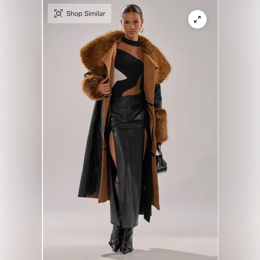 Fur Trim Trench Coat - Size Medium - Picture 3 of 8